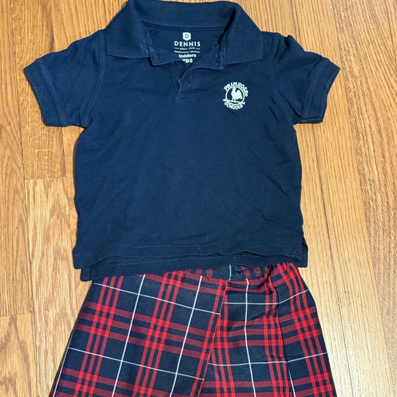 Dennis Uniforms Primrose School Blue Polo with Plaid Skort - Girls 3 / 4